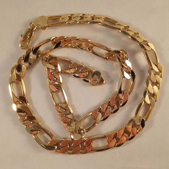 Men's 18K Yellow Gold Filled Figaro Chain Necklace  20" 10mm Gift Stamped MR - Picture 2 of 3